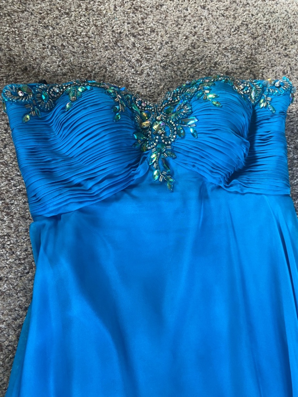 Alyce Paris Strapless Beaded Teal-Blue Evening Dress